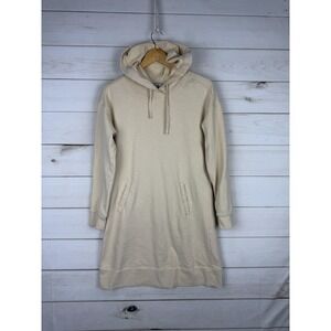 Toad&Co Sweater Dress Womens Medium Beige Hooded Long Sleeve Pockets Organic